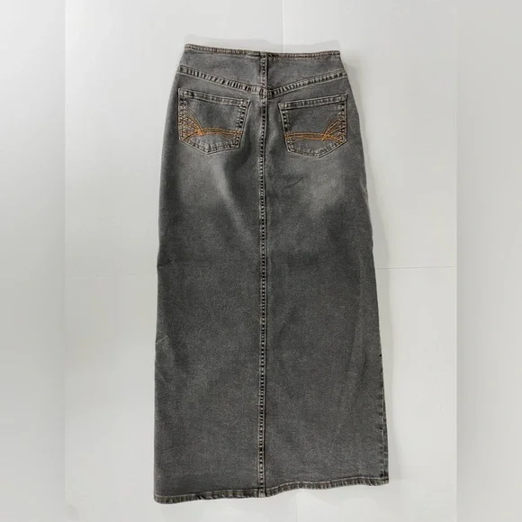 H&M Divided Black Denim Maxi Skirt High Waisted Column Front Vent Size 2 - Picture 4 of 11